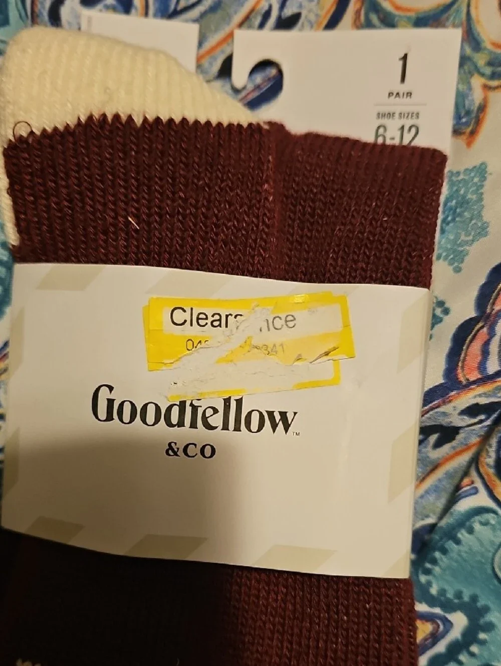 Goodfellow & Co Burgundy and Cream Fair Isle Crew Socks Size 6 To 12